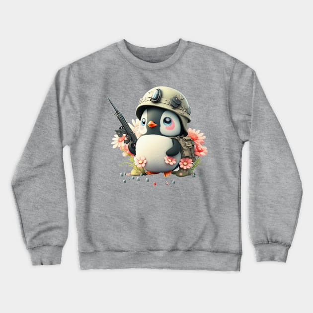 The clever penguin in military uniform with helmet and weapon Crewneck Sweatshirt by EUWO